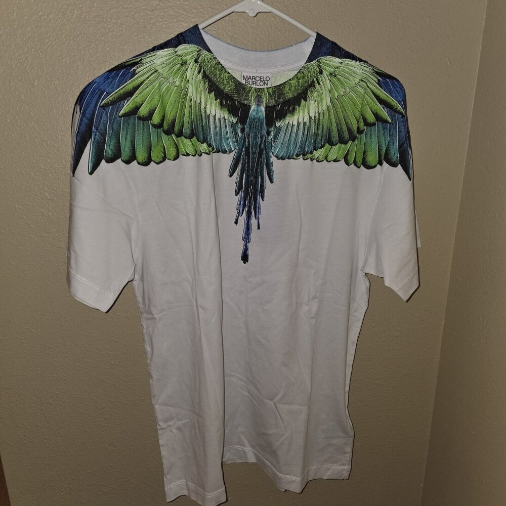 Marcelo Burlon Mens XS Curved Wings T-Shirt, Bird Collar Design